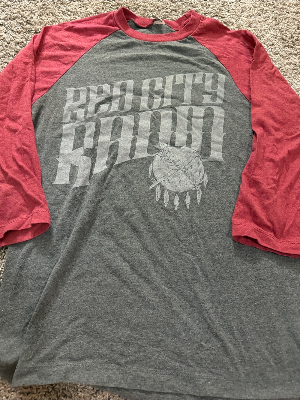 Red City Radio Women's Gray & Red Raglan Baseball Tee
